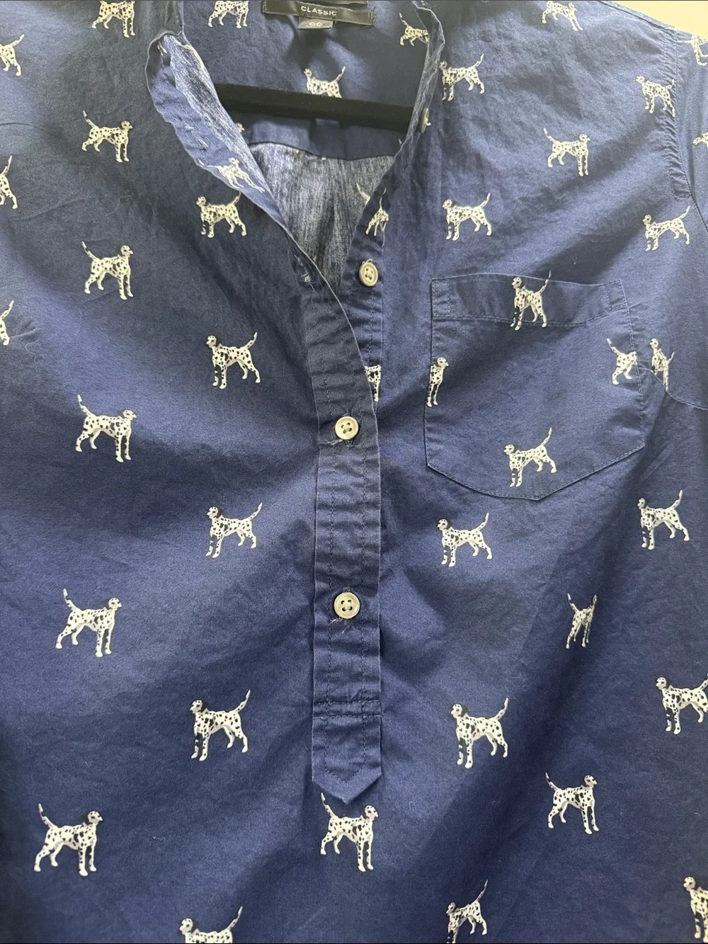 J. Crew Navy Shirt with White Dalmatian Print